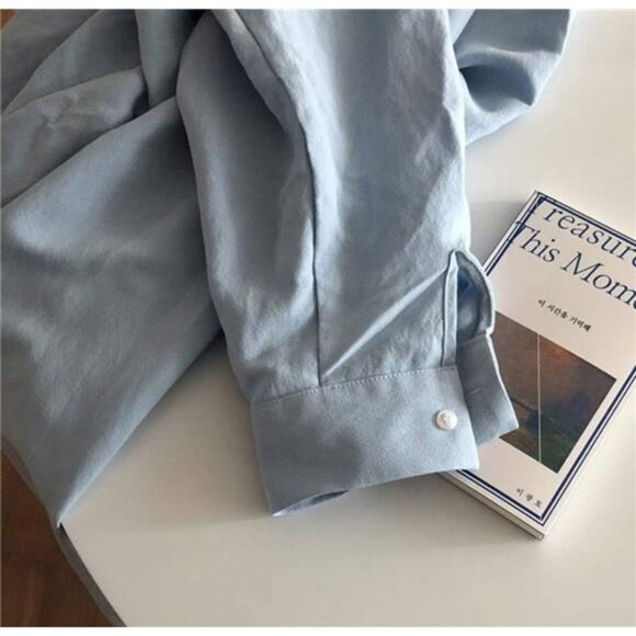 Womens Chic Button Down Rolled-Up Sleeve Long Cotton Blouse Maxi Dress - Picture 6 of 14